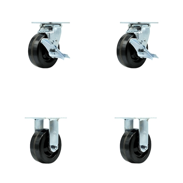 5 Inch Phenolic Caster Set with Ball Bearings 2 Brakes 2 Rigid